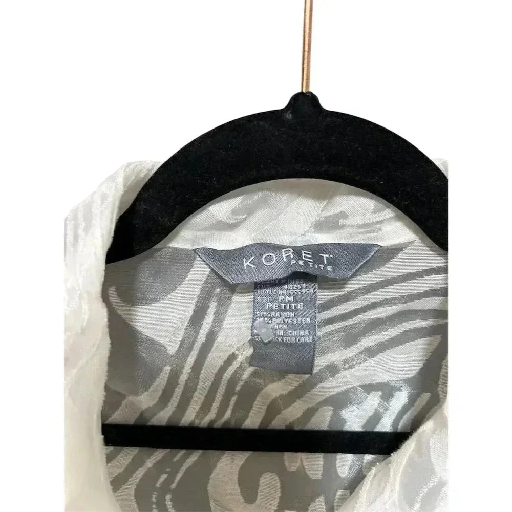 Koret Vintage Petite Women's White‎ Sheer Geometric Button-Up Blouse  3/4 Sleeve - Picture 4 of 8